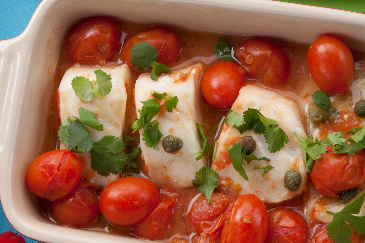 bacalhau assado com tomates
