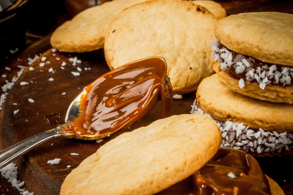 biscoito recheado de chocolate e coco (tipo alfajor)