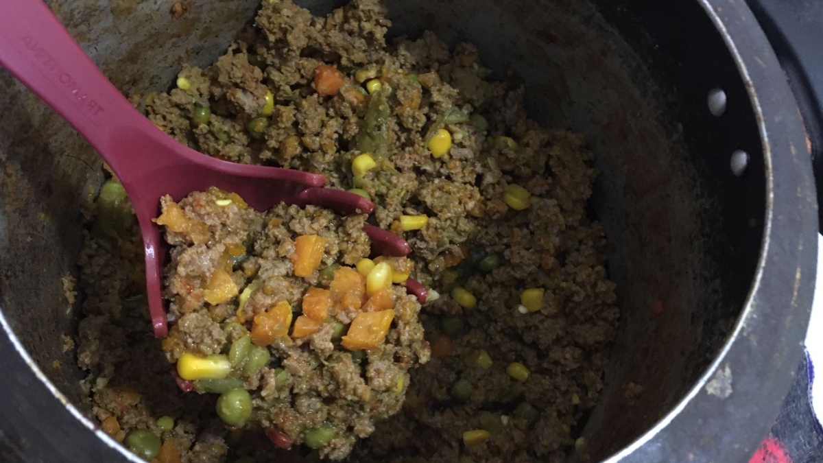 carne moída com legumes na panela de pressão