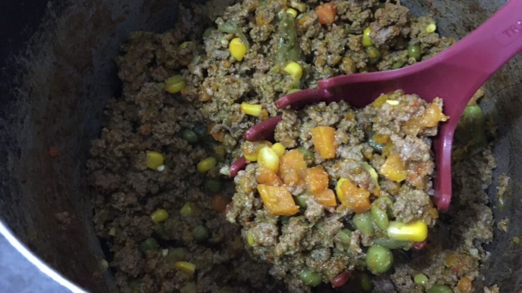 carne moída com legumes na pressão