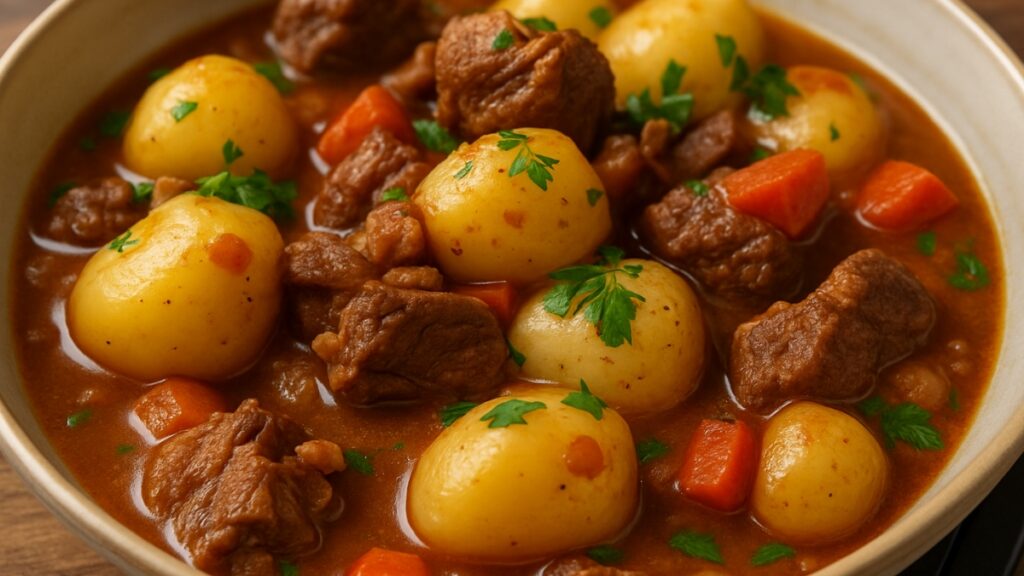 Carne de panela com batatas e cenouras