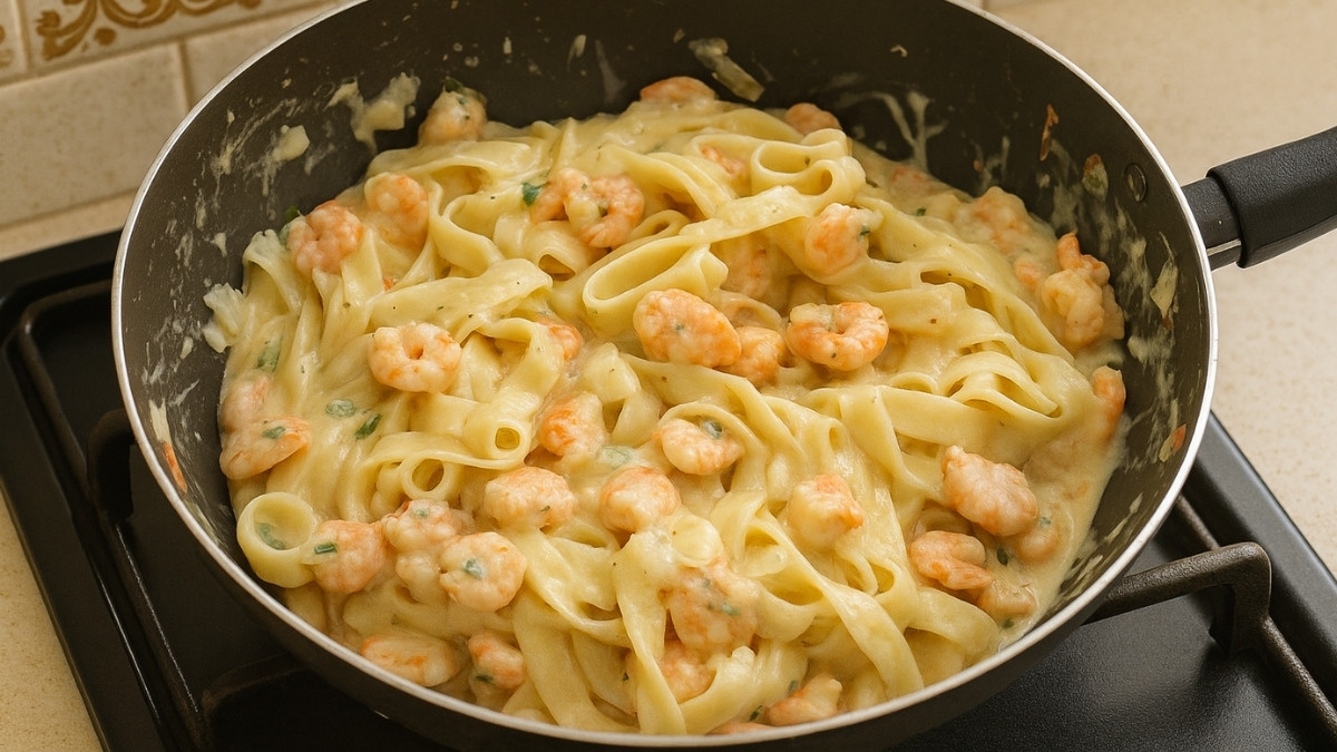 Talharim com camarão e gorgonzola