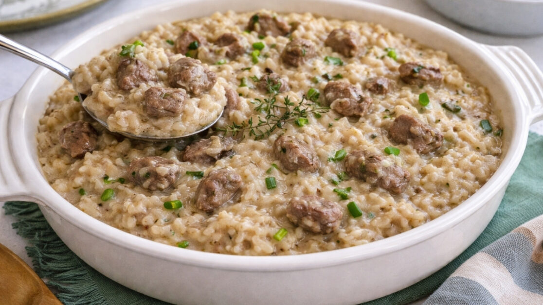 Risoto de carne cremoso
